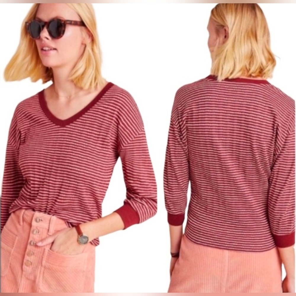 Anthropologie Hannah Dolerman Striped V-Neck Sweater